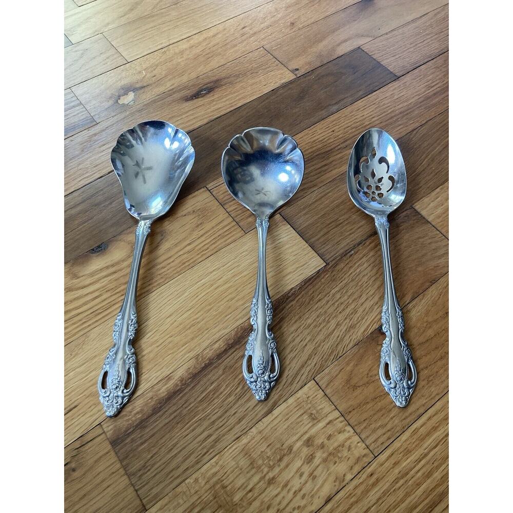 Oneida Community Stainless Brahms Serving Spoons Flatware Slotted Elegant Regal